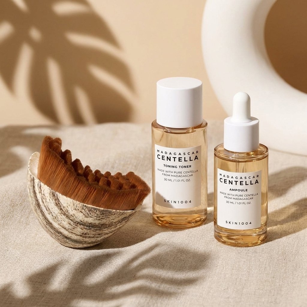 Pack Voyage Centella + Brosse LuméaSkin — feuille tropicale lin