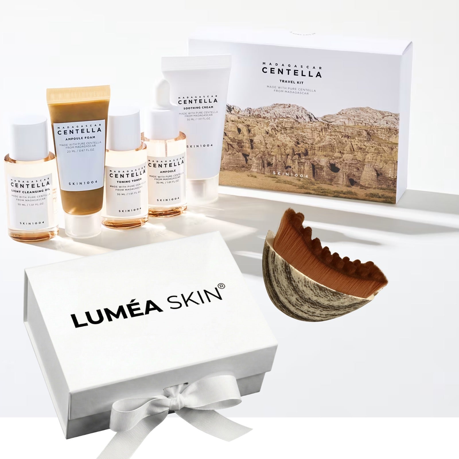 Pack Voyage Centella — Kit 5 soins + Brosse Lymphatique LuméaSkin